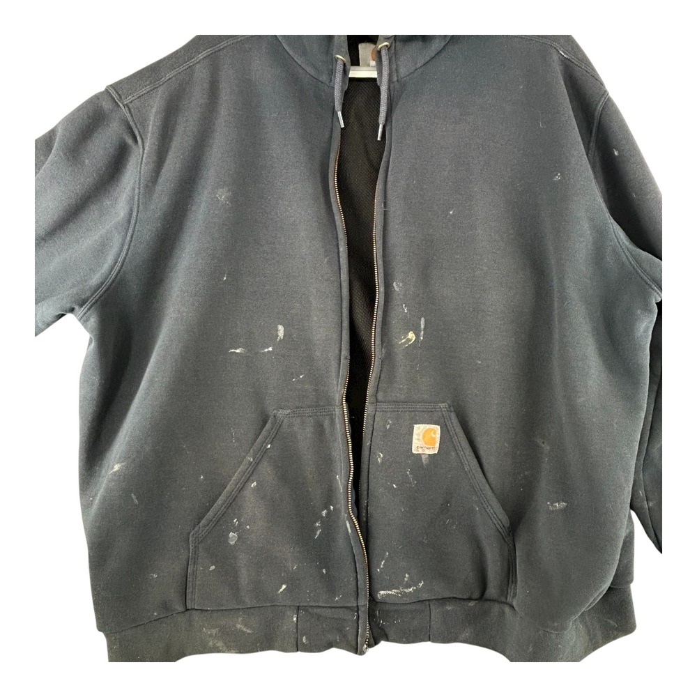 VTG Carhartt Jacket Hoodie Rain Defender Gray Mens 2XL Paint Distressed Read - Picture 9 of 13